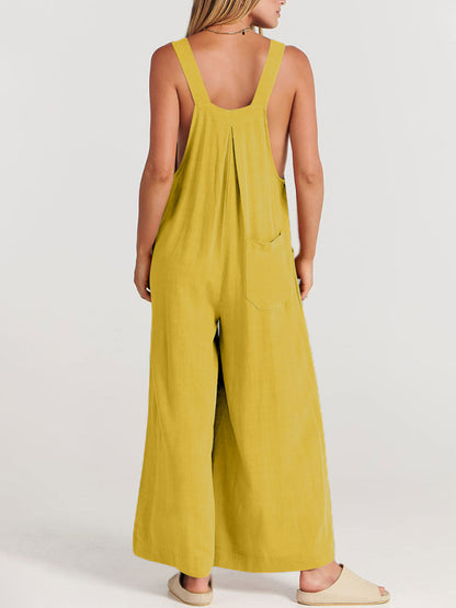 Women's cotton and linen loose casual all-match one-piece wide-leg overalls trousers
