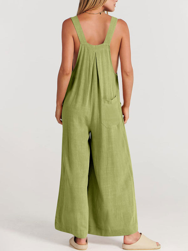 Women's cotton and linen loose casual all-match one-piece wide-leg overalls trousers