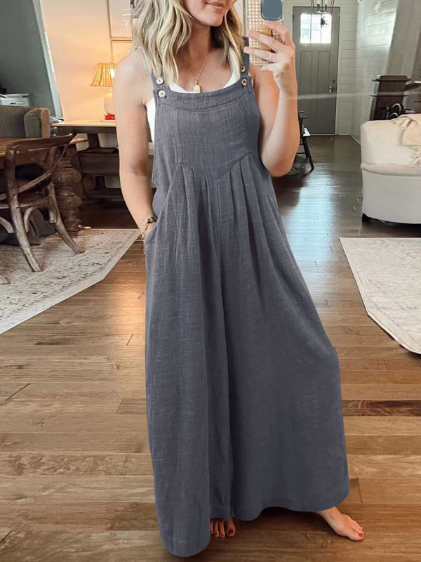 Women's cotton and linen loose casual all-match one-piece wide-leg overalls trousers