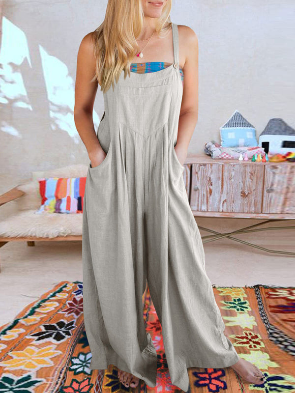 Women's cotton and linen loose casual all-match one-piece wide-leg overalls trousers