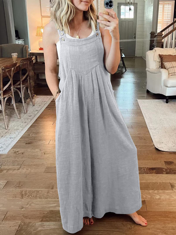 Women's cotton and linen loose casual all-match one-piece wide-leg overalls trousers