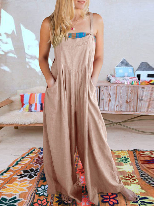 Women's cotton and linen loose casual all-match one-piece wide-leg overalls trousers