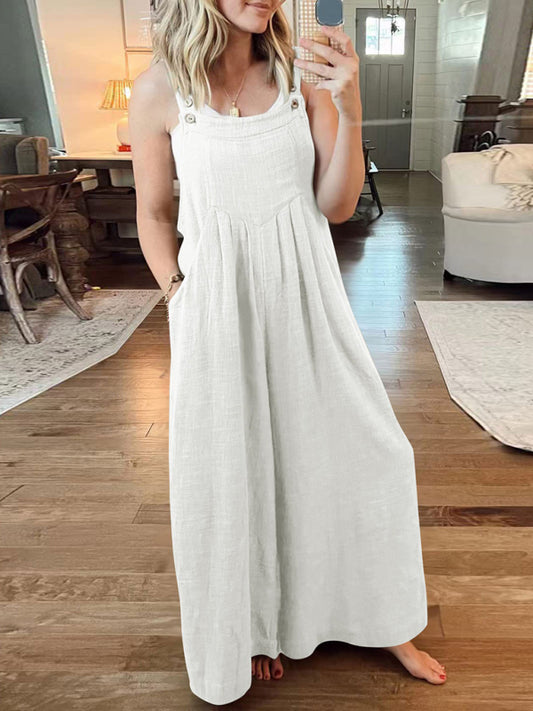 Women's cotton and linen loose casual all-match one-piece wide-leg overalls trousers