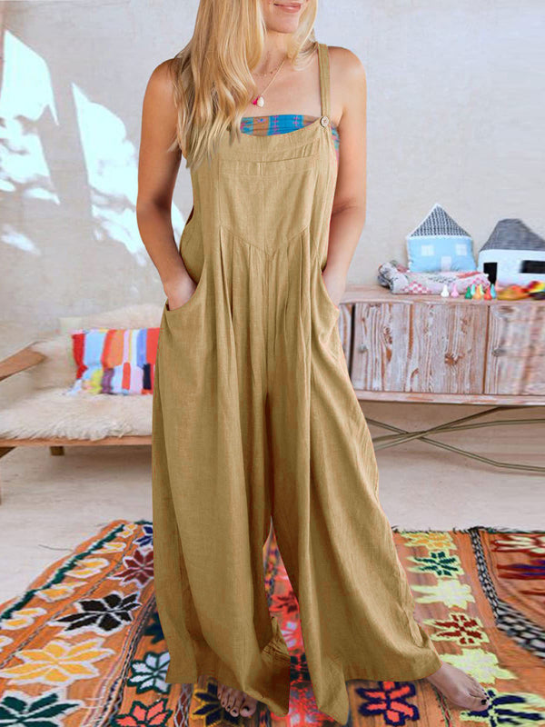 Women's cotton and linen loose casual all-match one-piece wide-leg overalls trousers