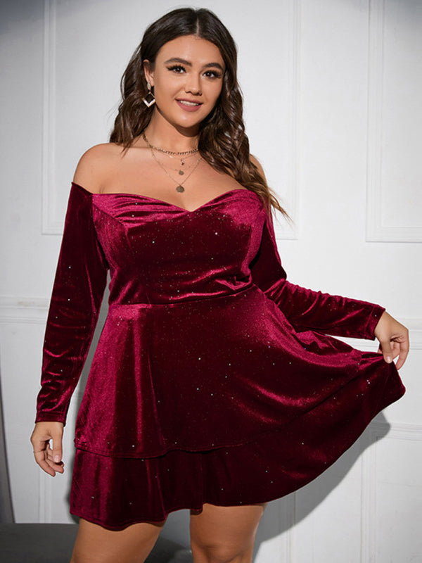 Plus size deep V waist dress sexy velvet ball gown dress