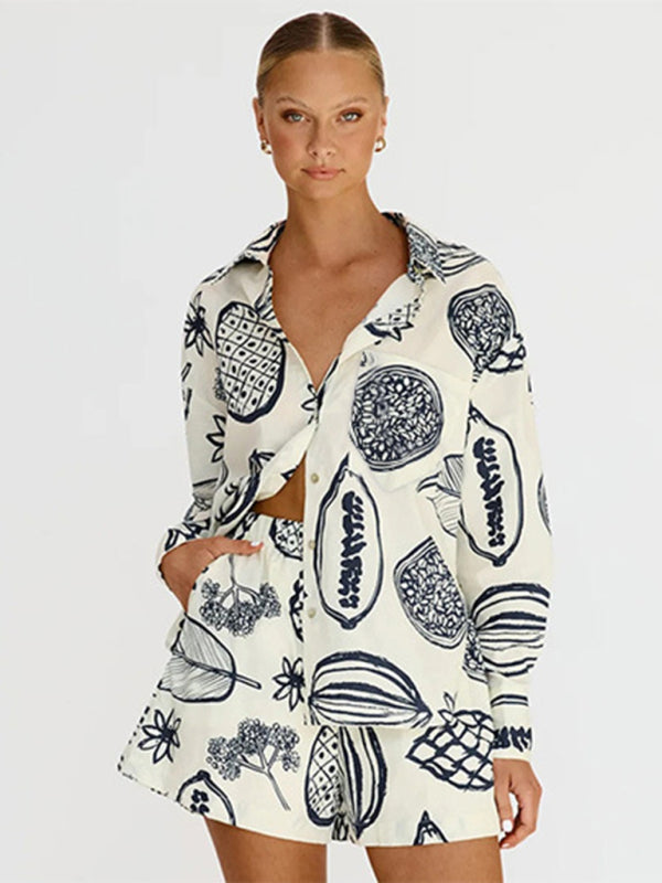 New Premium Fruit Print Shorts Cardigan Set