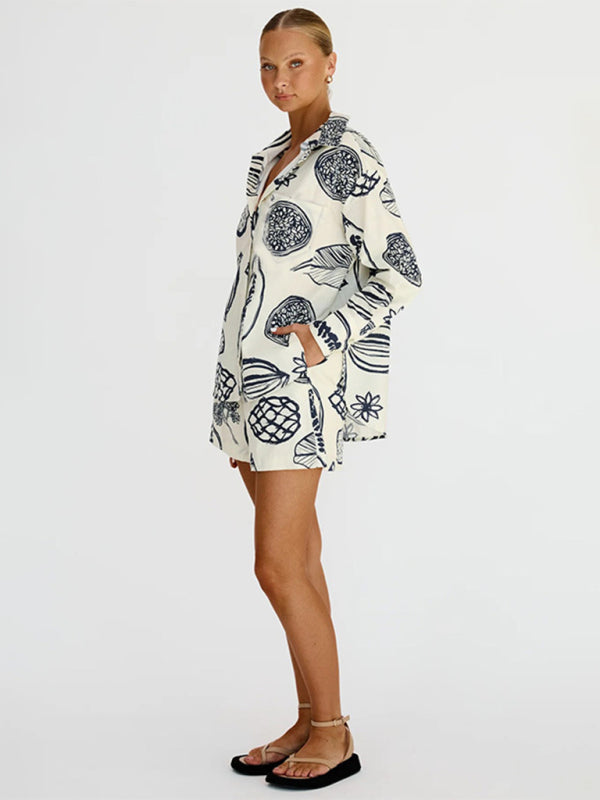 New Premium Fruit Print Shorts Cardigan Set