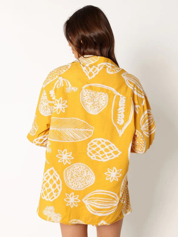 New Premium Fruit Print Shorts Cardigan Set