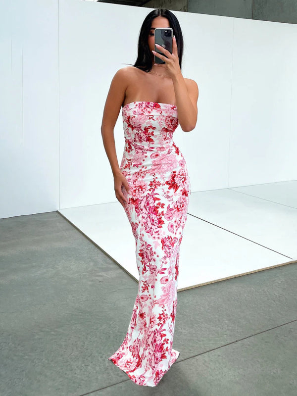 Sexy tube top long dress slit cocktail dress backless long dress