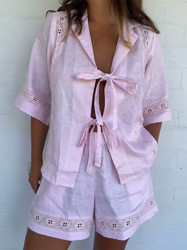 Hollow top + shorts set