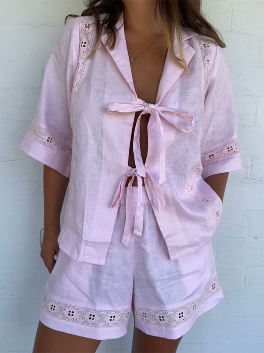 Hollow top + shorts set
