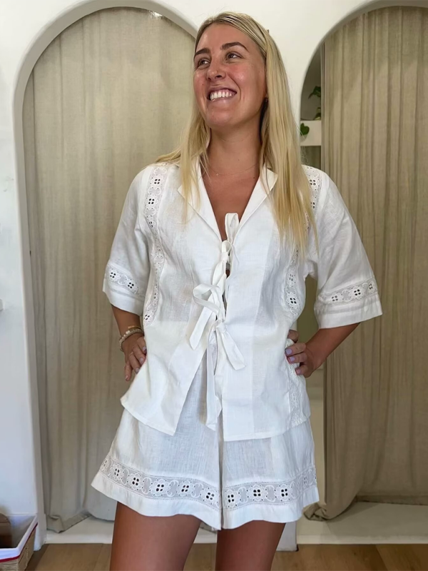 Hollow top + shorts set