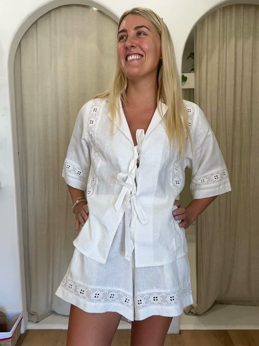 Hollow top + shorts set