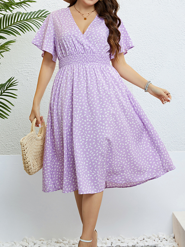 V-neck purple loose dress