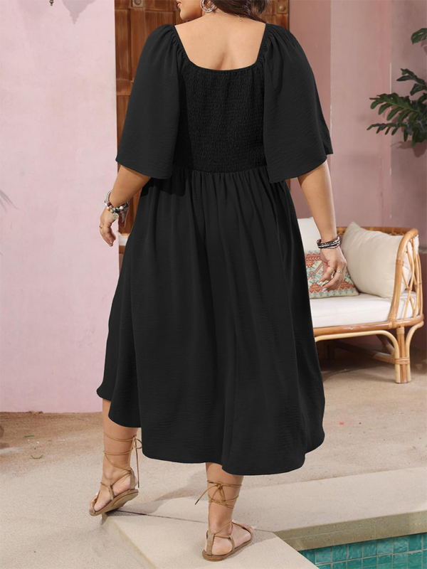 Plus size bow V-neck dress