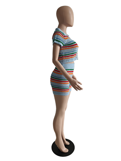 New knitted color short set