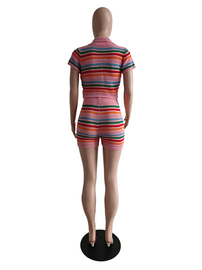 New knitted color short set