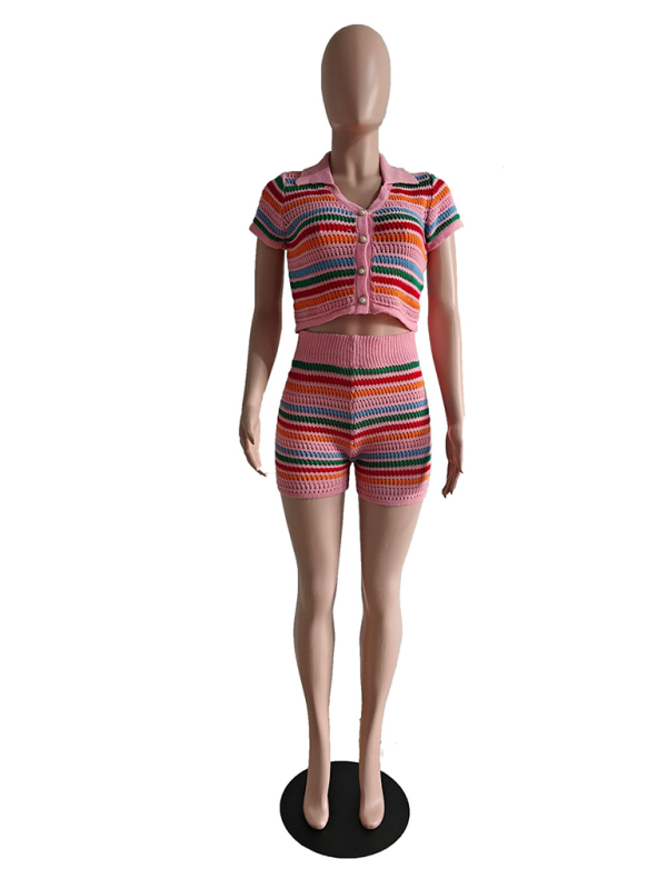 New knitted color short set