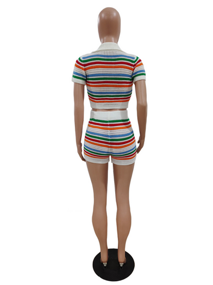 New knitted color short set