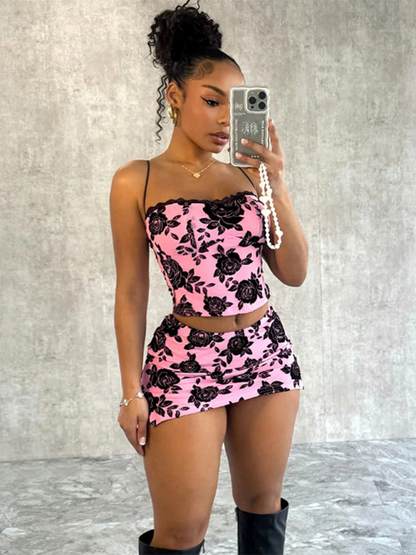 New Black Rose Skirt Set