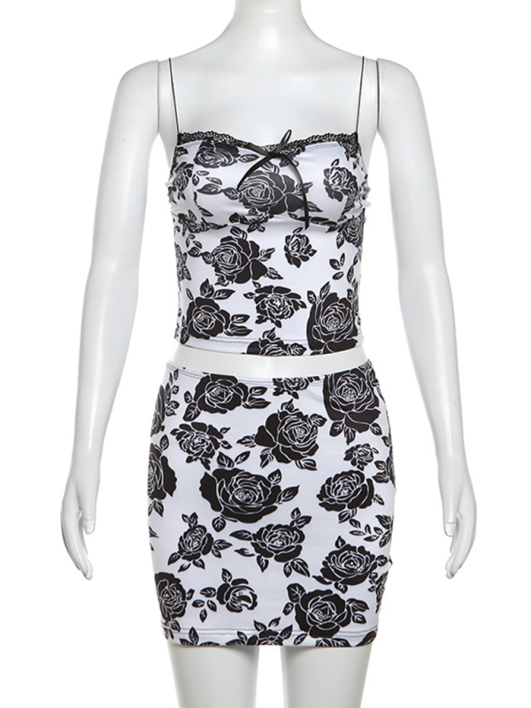 New Black Rose Skirt Set
