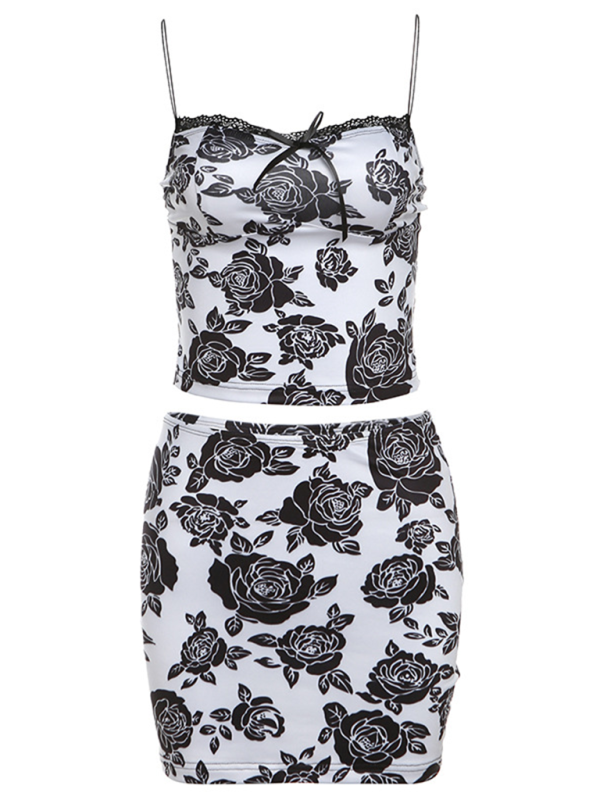 New Black Rose Skirt Set