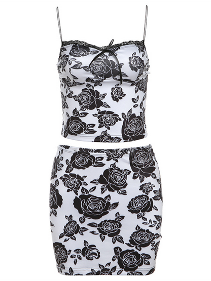 New Black Rose Skirt Set