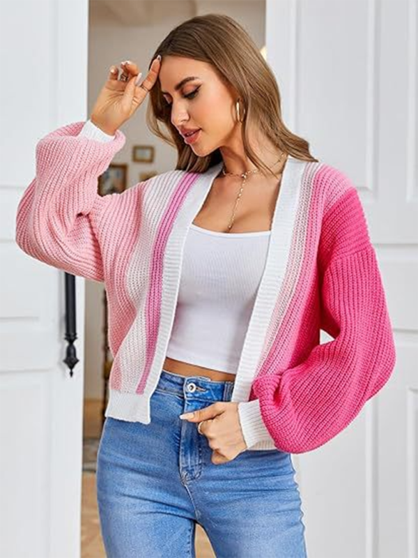 Stylish Knitted Cardigan with Contrast Colors