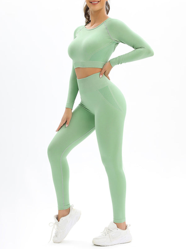 Women's seamless body-fitting beautiful back high elastic long-sleeved sports two-piece suit