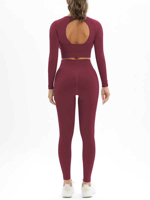 Women's seamless body-fitting beautiful back high elastic long-sleeved sports two-piece suit