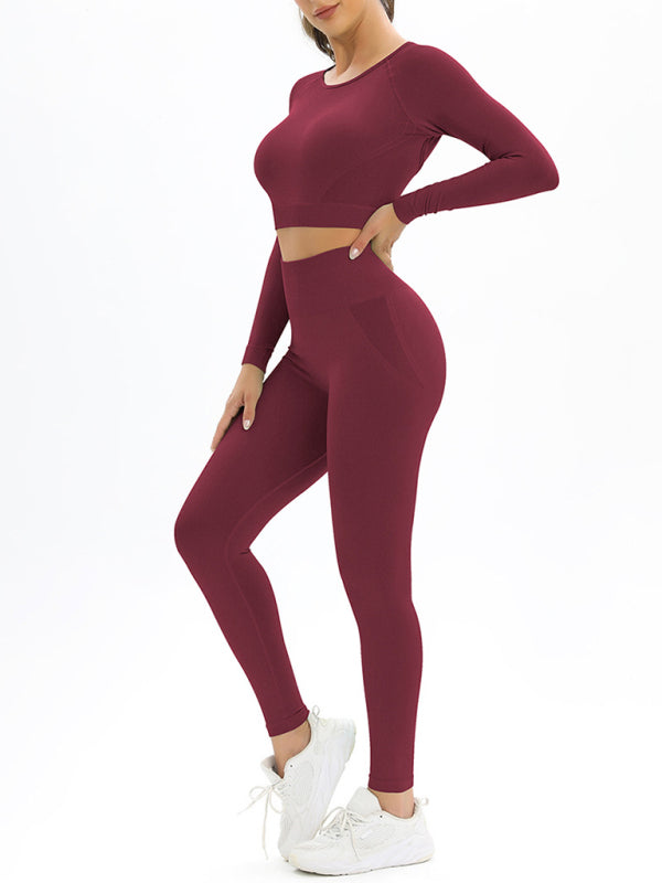 Women's seamless body-fitting beautiful back high elastic long-sleeved sports two-piece suit